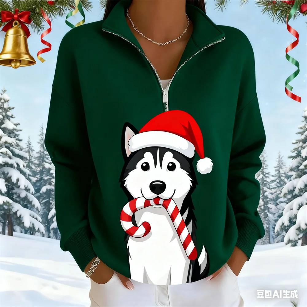 Felpa con cappuccio da donna natalizia 3D Felpe con zip con stampa modello simpatico animale domestico autunno e inverno abbigliamento donna novità in capispalla felpe con cappuccio donna