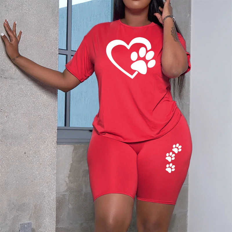 New Trend Women\'s Summer Sportswear 2pcs Set Round Neck T-shirt Tight Shorts Ladies Home Outdoor Versatile Casual Sports Outfits