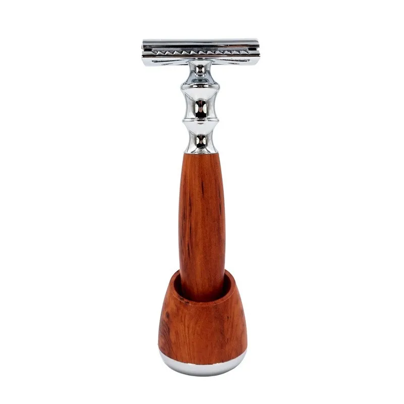 

Peach Wood Grain Manual Safety Razor for Men Women , Old-fashioned Double Edge Shaving Razor With 10 Blades & 1 Stand Base