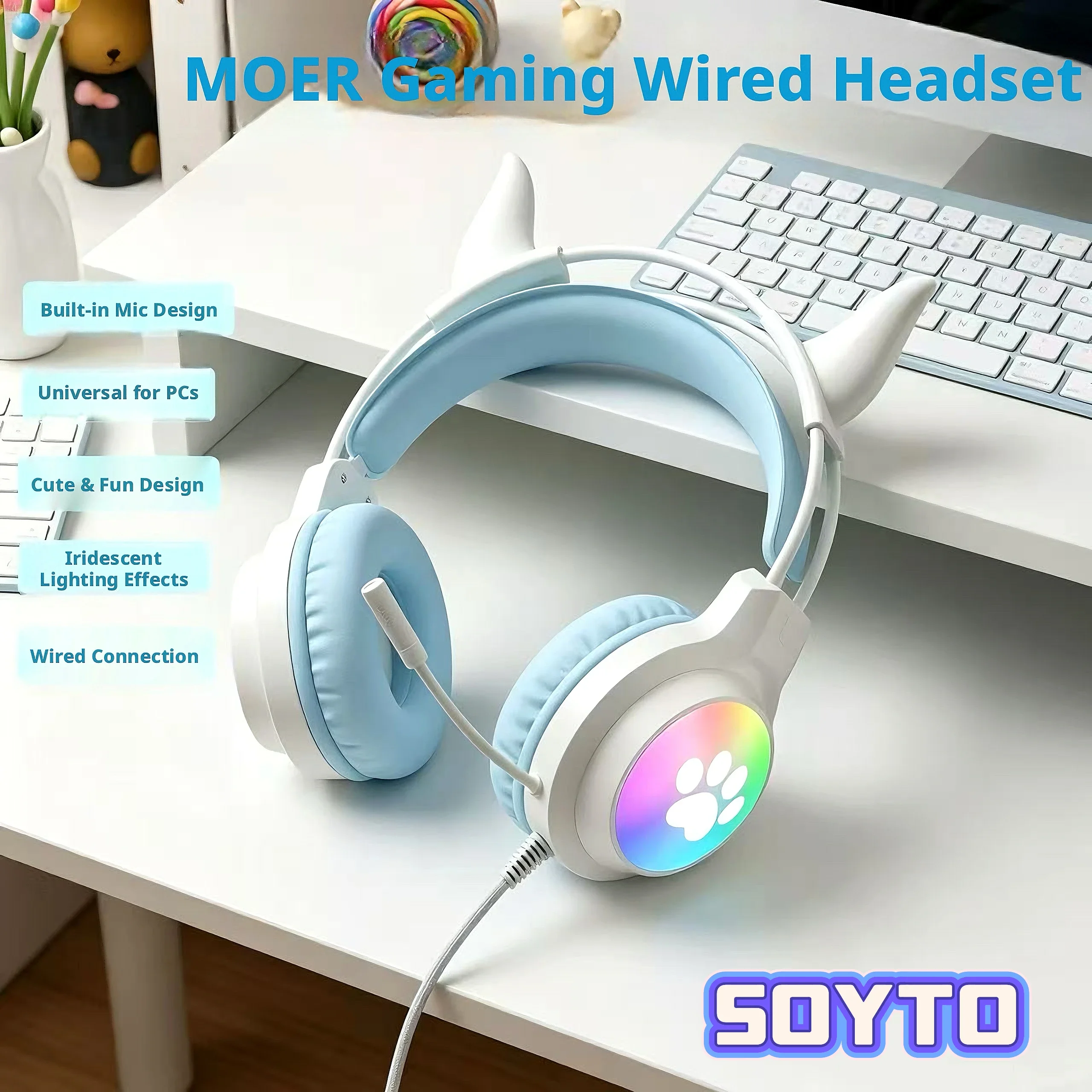 SOYTO RGB Gaming Headphones Wired OverEar Headset with Mic Noise Canceling Heavy Bass Maroon Color for PC Laptop Gamer Daily Use