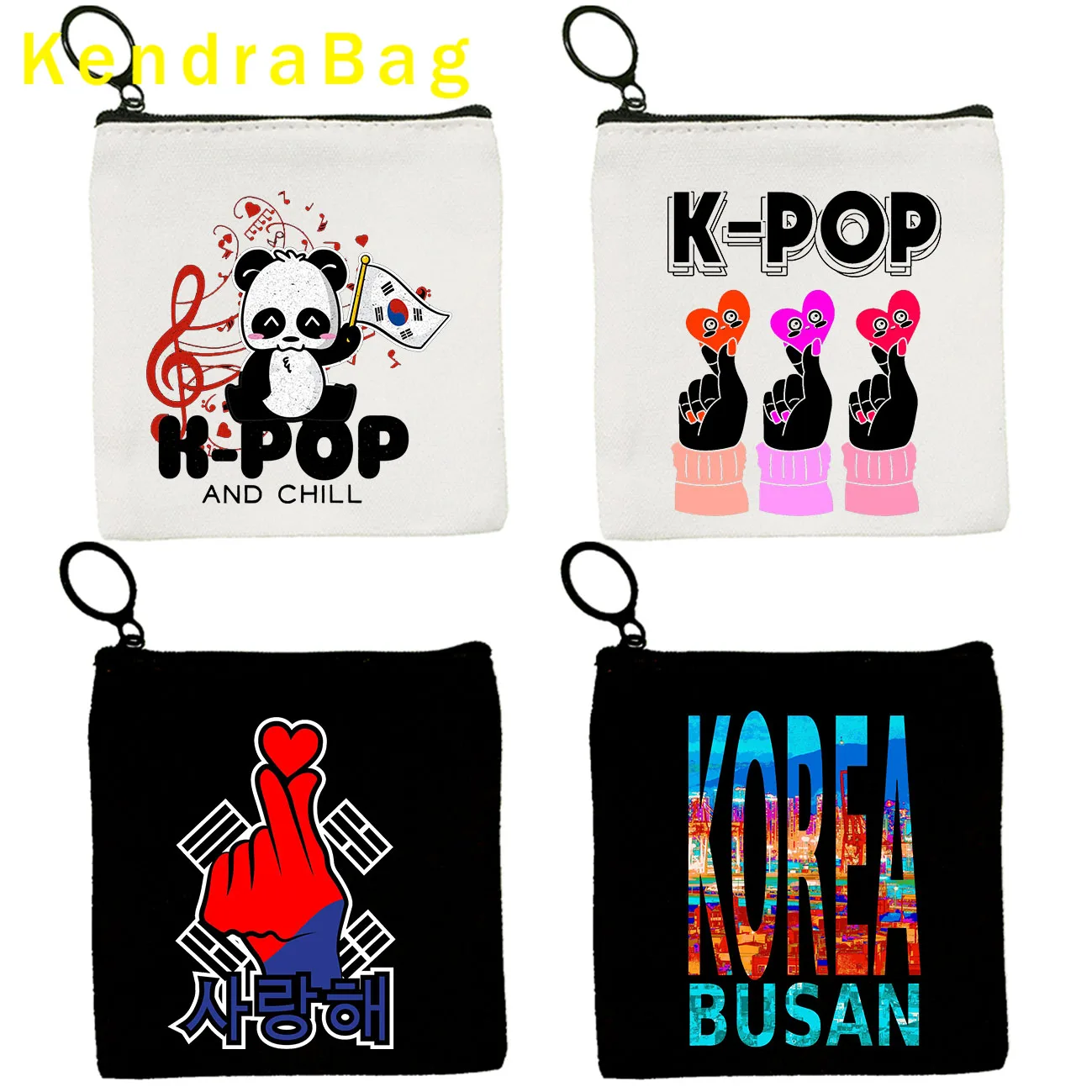 

Kdrama KPop Lover Funny K-pop Key Case Coin Purse Canvas Bags Eat Sleep KPop Repeat Finger Heart Girl Pouch Wallet Zipper Gifts