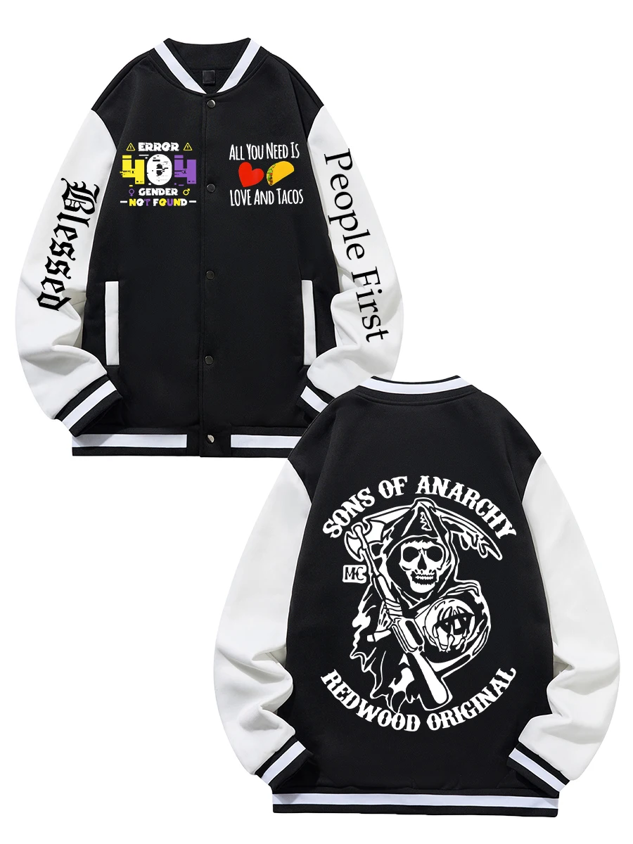 

Black Blue Green Double-sided Christmas Print XS-XXL Unisex Baseball Jacket Streetwear Coat Warm Fleece Soft Jacket