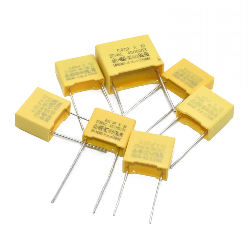 100pcs 275VAC X2 Safety capacitor 275V 10mm 15mm 22.5mm 27.5mm 0.022UF 0.047UF 0.1UF 0.22UF 0.47UF 0.68UF 1UF Polypropylene film