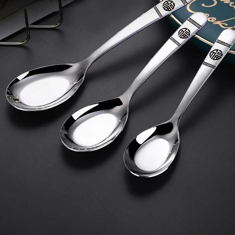 Stainless Steel Spoon Household Tea Soup Serving Spoon Metal Cutlery Dining Spoon