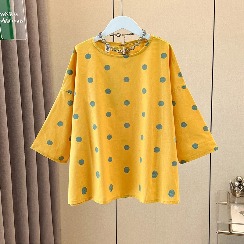 

Unique Color Blo Polka Dot irt ort Sve Commuter Sle Cotton Polyester Blend round Ne Regular Fit Summer Top