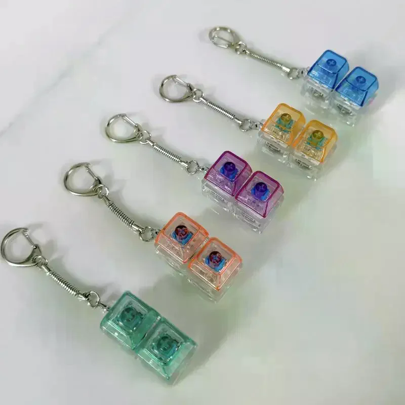 Up Keyboard Keychain Stress Relief Clickable LED Button Toy Relief Pass Office Desk Accessory Mechanical Switch Keyring Light