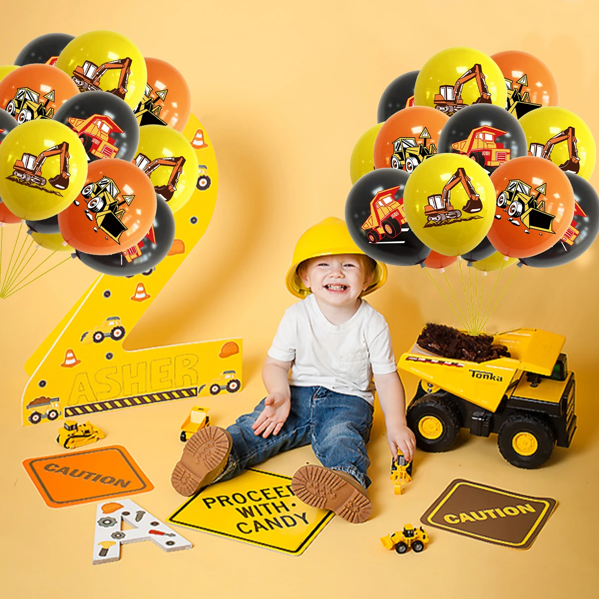 15pcs Construction Inflatable Latex Balloons Excavator Bulldozer Truck Balloons for Boy\'s Construction Birthday Party Supplies