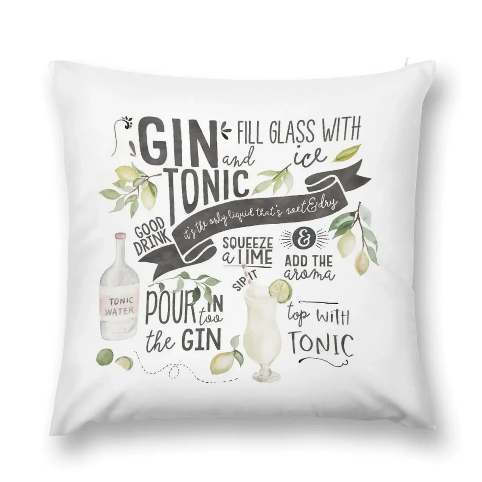 Gin Tonic Recipe In Watercolor Throw Pillow Luxury Pillow Cover Sofa Pillow Cover Decorative Cushions For Living Room