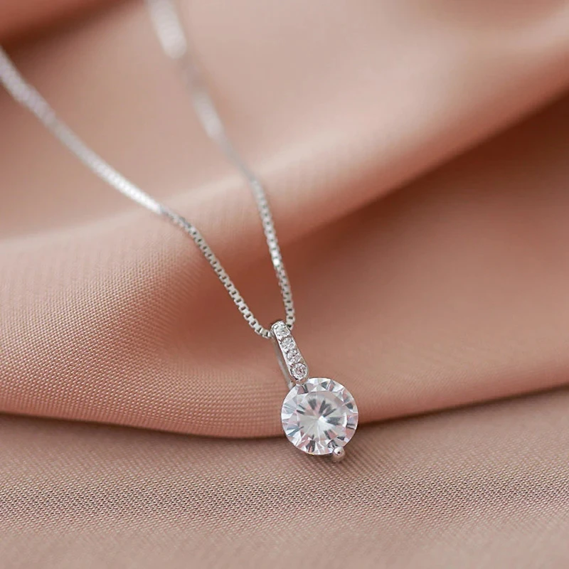 Huitan Eternity Pendant Necklace with Round Cubic Zirconia Simple and Elegant Women\'s Accessories for Wedding Classic Jewelry