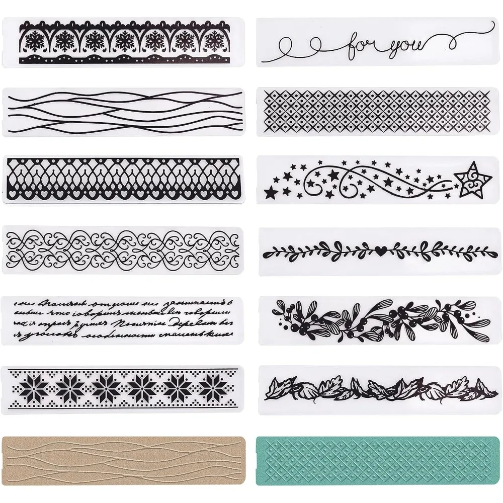 12Pcs Flower Lace Leaf Edge Border Plastic Embossing Folders DIY Plastic Template for DIY Christmas Thanksgiving Card Making