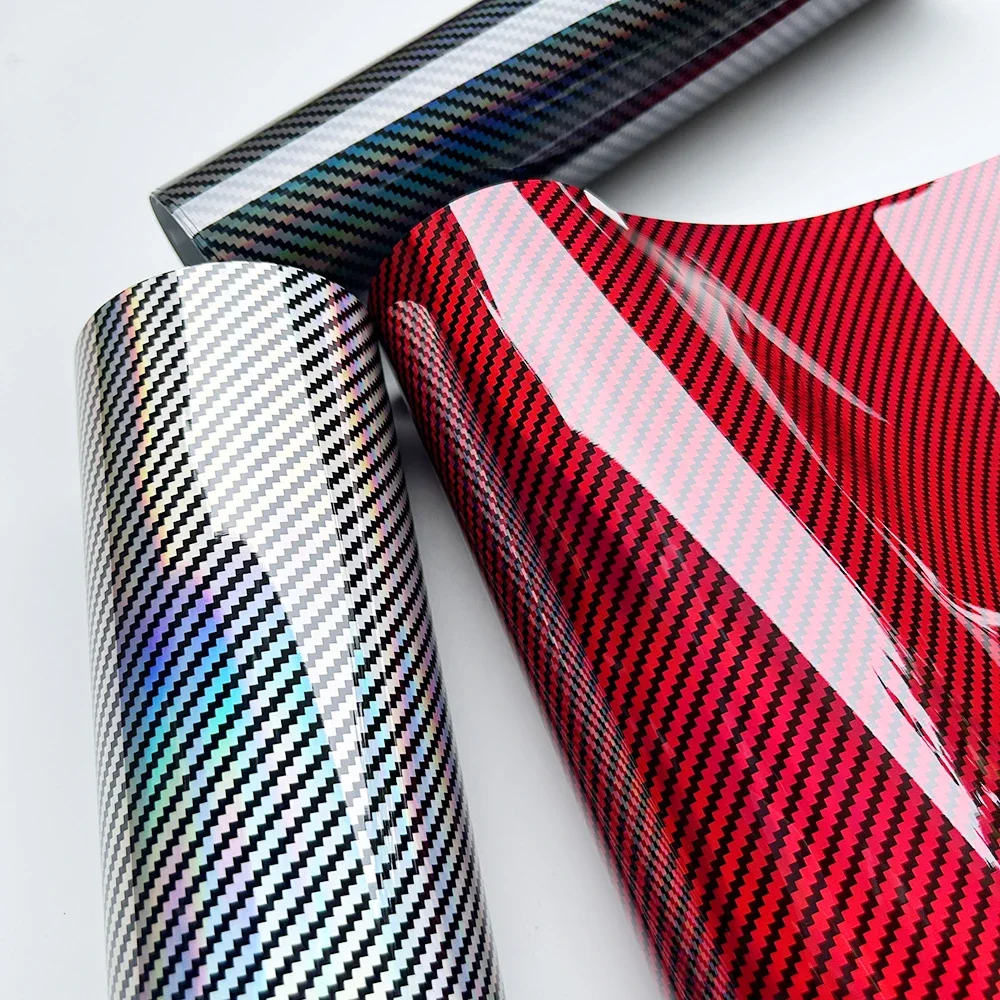 High Gloss 9D Laser Rainbow Carbon Fiber Car Vinyl Wrap Film Sticker Dual Purpose for Car Motorcycle Accessorie DIY Tuning Decal