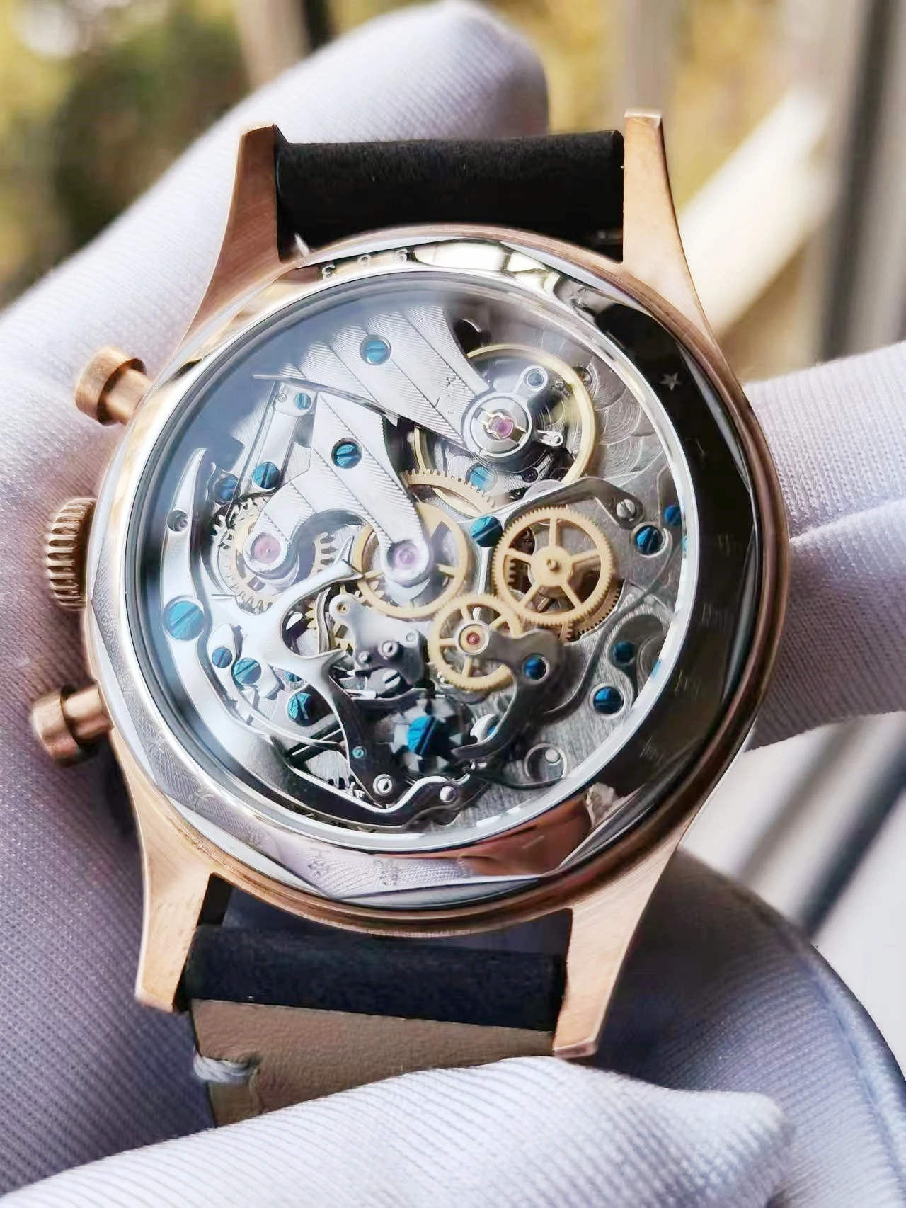 ساعة ميكانيكية بمرآة ياقوتية ، برونزية ، شخصية ، طيران قديم ، رجل قوي ، حركة تيانجين ، ST1901 ،