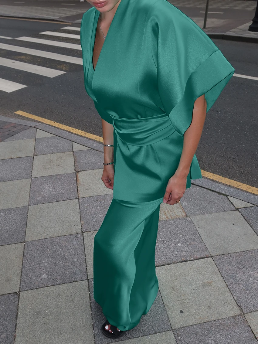 Marthaqiqi Comfort Pigiama da donna Set Mezza manica Camicie da notte Scollo a V Indumenti da notte Gonne lunghe Moda Indumenti da notte femminili Abiti invernali