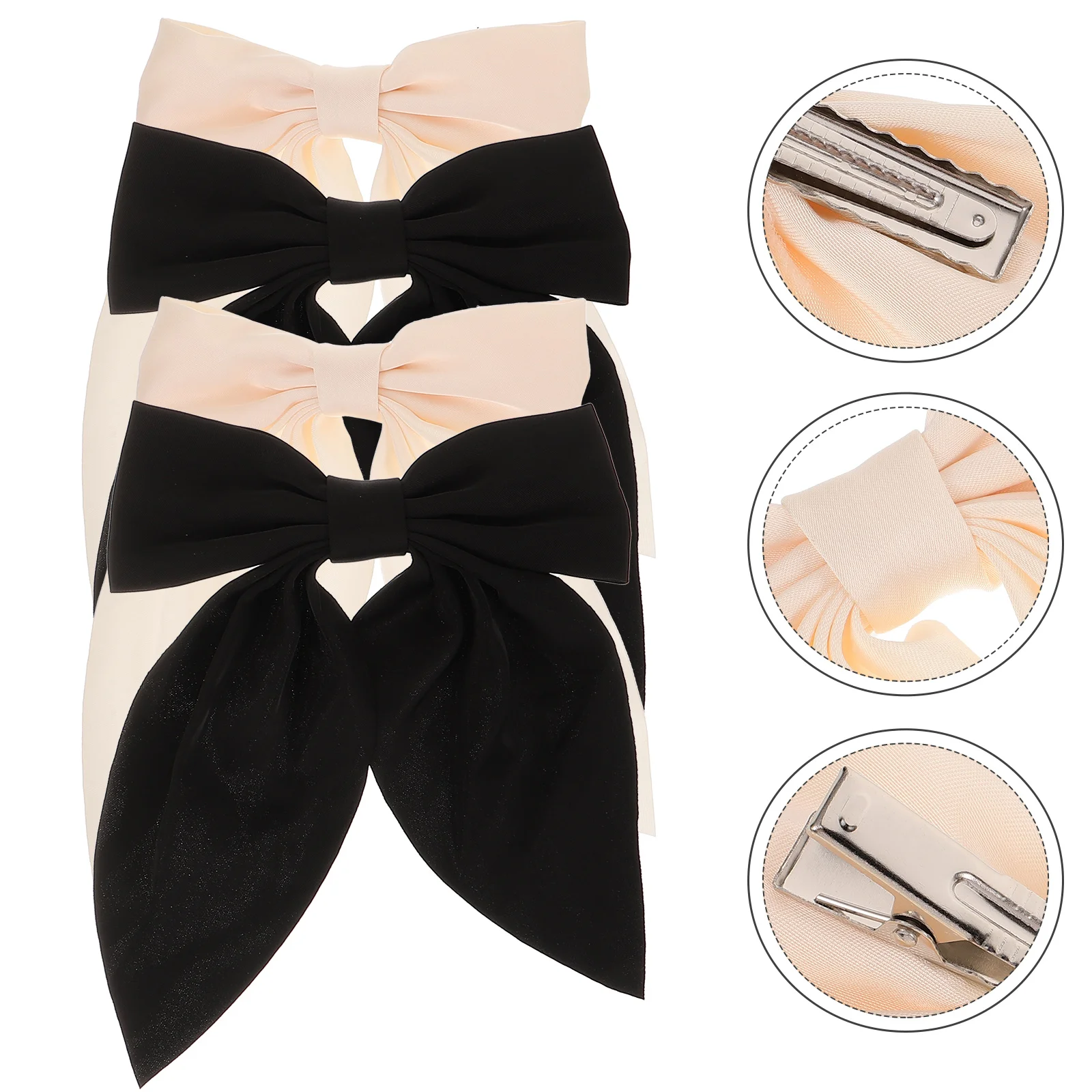 

4Pcs Hair Clips Big Bow Hair Ribbon Clips Soft Cloth and Metal Material Elegant Feminine Hair Accessories for Special Occasions