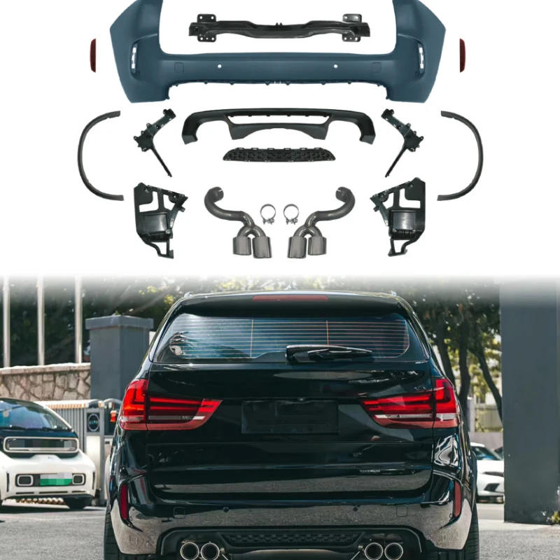 

Suitable for BMW X5 F15 2014-2018, X5M Style Rear Bumper Assembly Side Skirts with Tailpipe, Hot Sale New Design Body Kit