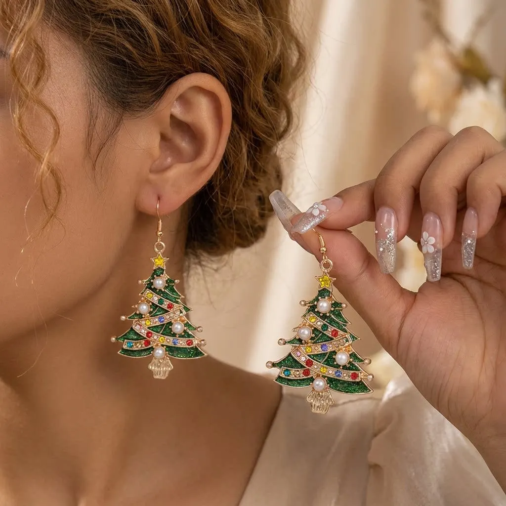 Vintage Xmas Drop Earrings Gold Hook With Star Top And Tassel Charm Statement Jewelry Accessories For Women Evening Holiday