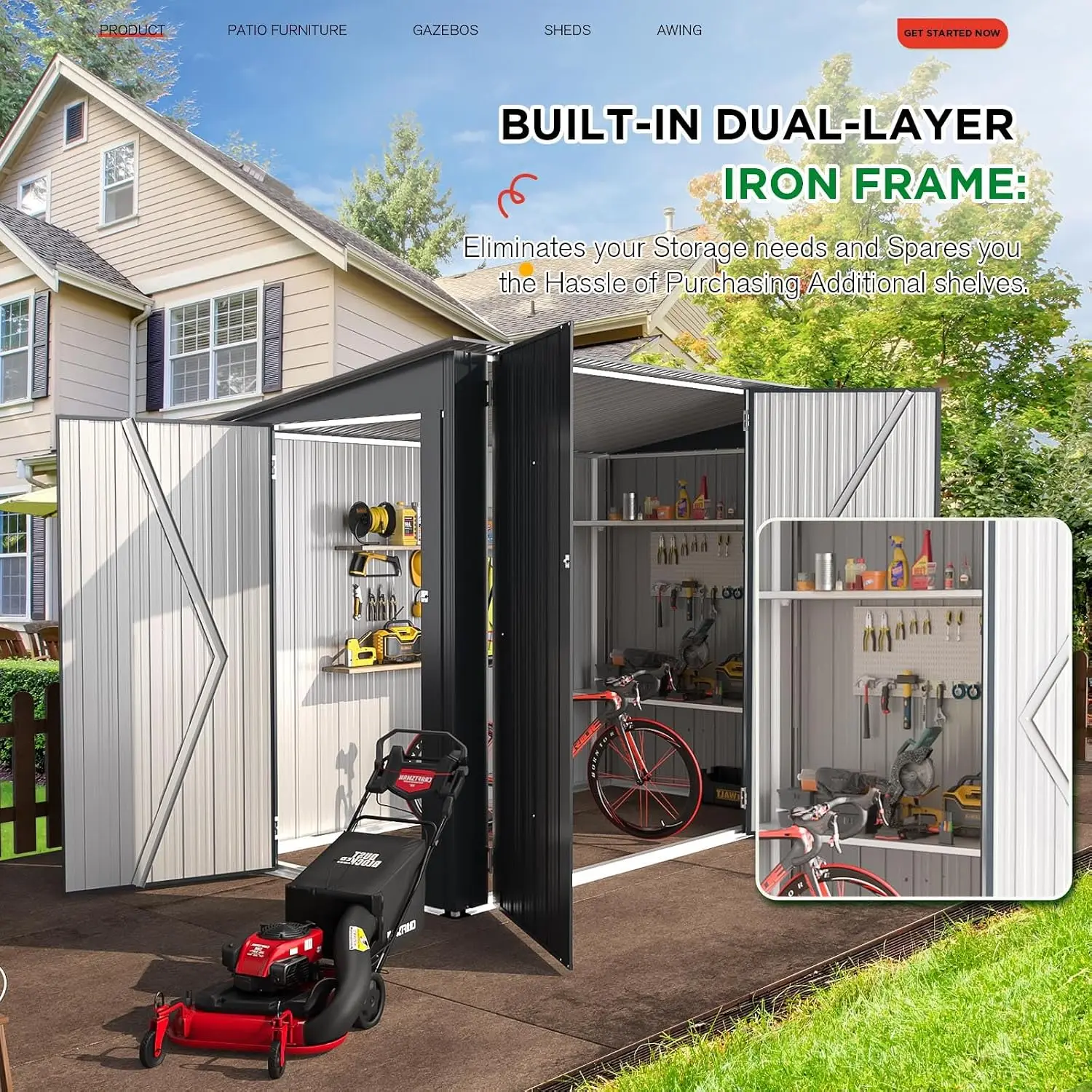 Metal Bike Storage Shed, Heavy Duty Tool Shed with Lockable Doors & Ventilation for Backyard Patio 4x7ft, Customized