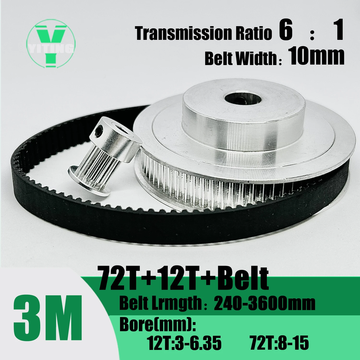 

HTD 3M 12T 72Teeth Timing Pulley Belt Set Belt Width 10mm Bore 3~15mm Reduction 6:1 Deceleration 3M Pulley Kit Synchronous Wheel