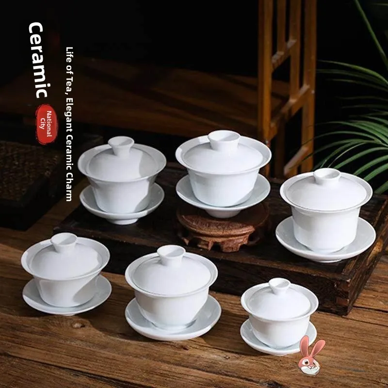 

Чайный набор Yulan Porcelain для Гунфу-ча: простой домашний набор для чайной церемонии, чашки, чаша с крышкой, чайник, полный комплект, керамическая посуда для чая.