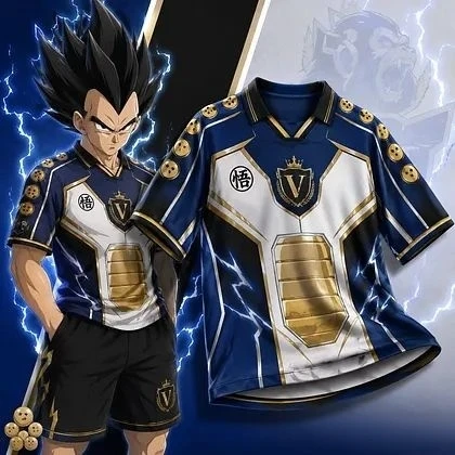 Camiseta de manga corta holgada y de gran tamaño para hombre y mujer, con estampado 3D de anime Dragon Ball Begita Saiyan Prince, en azul y dorado, 2026.