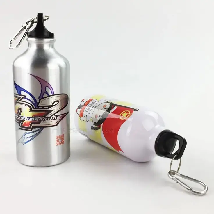 500ML Sport Bottle DIY LOGO Customized Colorful Print Photo Text Aluminium Biker Hiker Travel Outdoor Cup Portable Carabiner