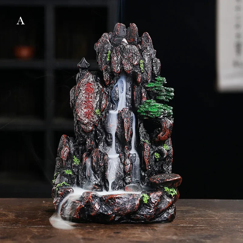 

Resin Landscape Mountain Waterfall Backflow Incense Holder Censer Home Ornament