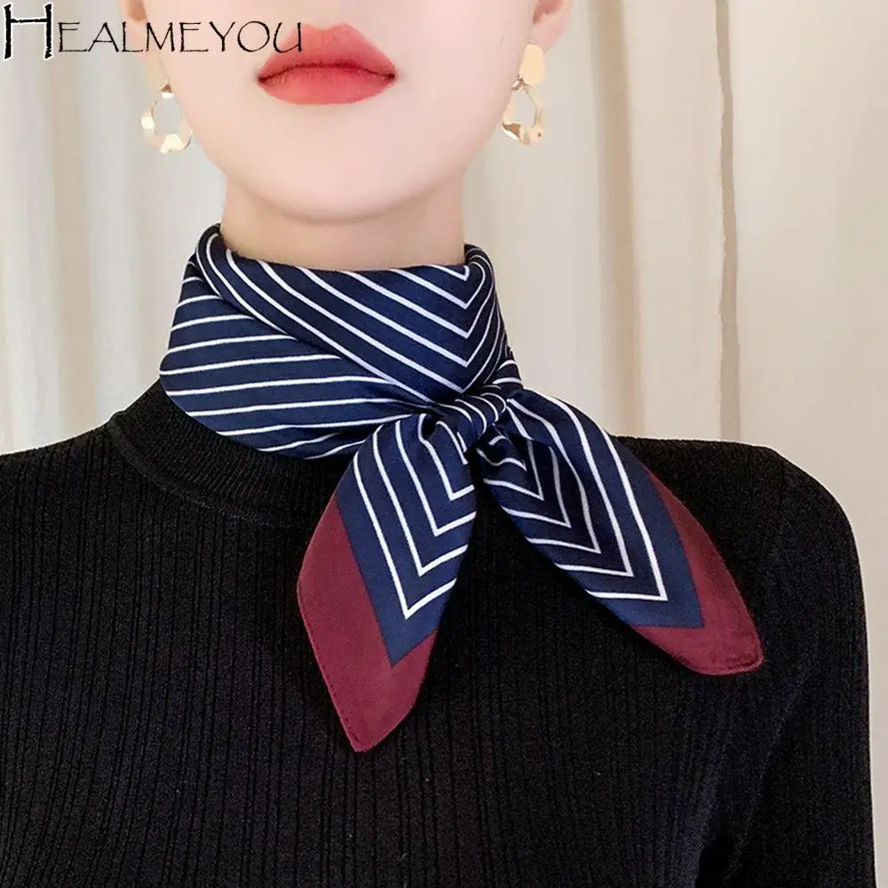 

Scarf Striped Silk Scarf Headband Collocation Clothing Accessories Printed Scarf Silk Scarf Female Shawl Korean Style Scarves
