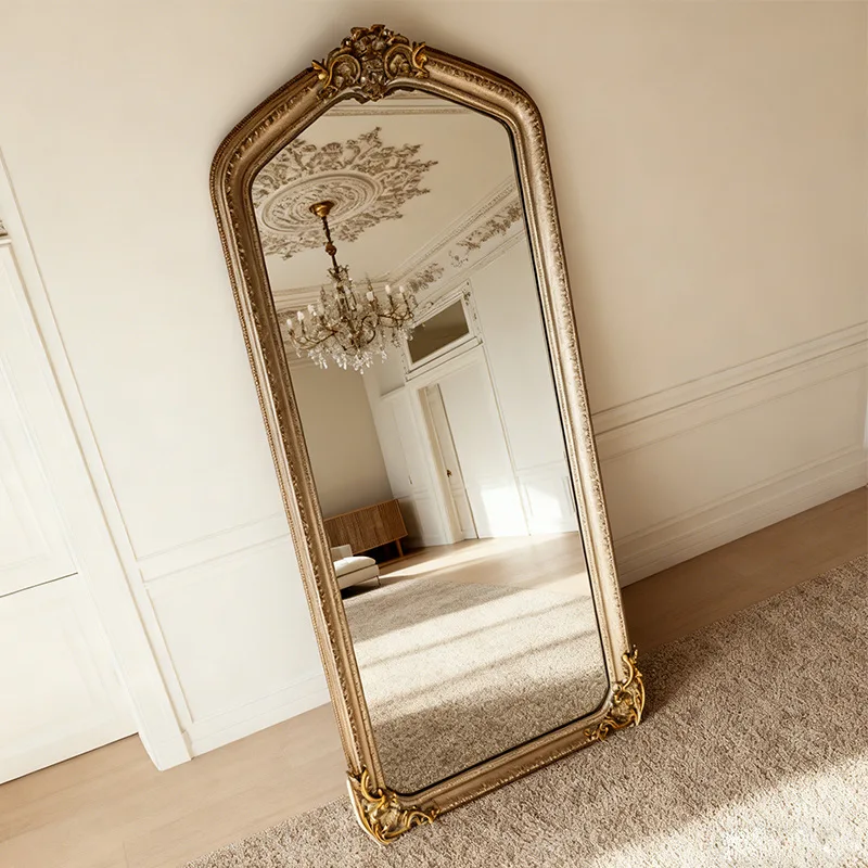 

French vintage full body mirror home floor mirror carved wall hanging high-definition dressing clothing fitting mirror