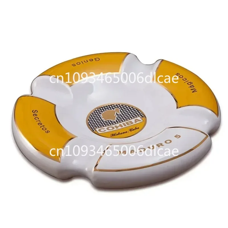 Luxury Classic Round Cigar Ashtray Holder Cohiba High-End China Ceramic 4 Slots Ceramic Ashtray Cigar Smoking Sets Accessories!