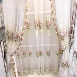 Luxury White European Embroidered  Sheer Curtains for Living Room Bedroom Floral Peony Tulle Window Drapes