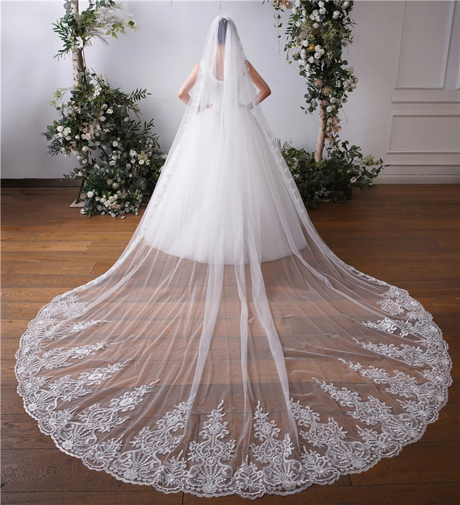 New Arrival Cathedral Bridal Veils Lace Appliques Edge White Ivory Wedding veil Bride wedding accessories