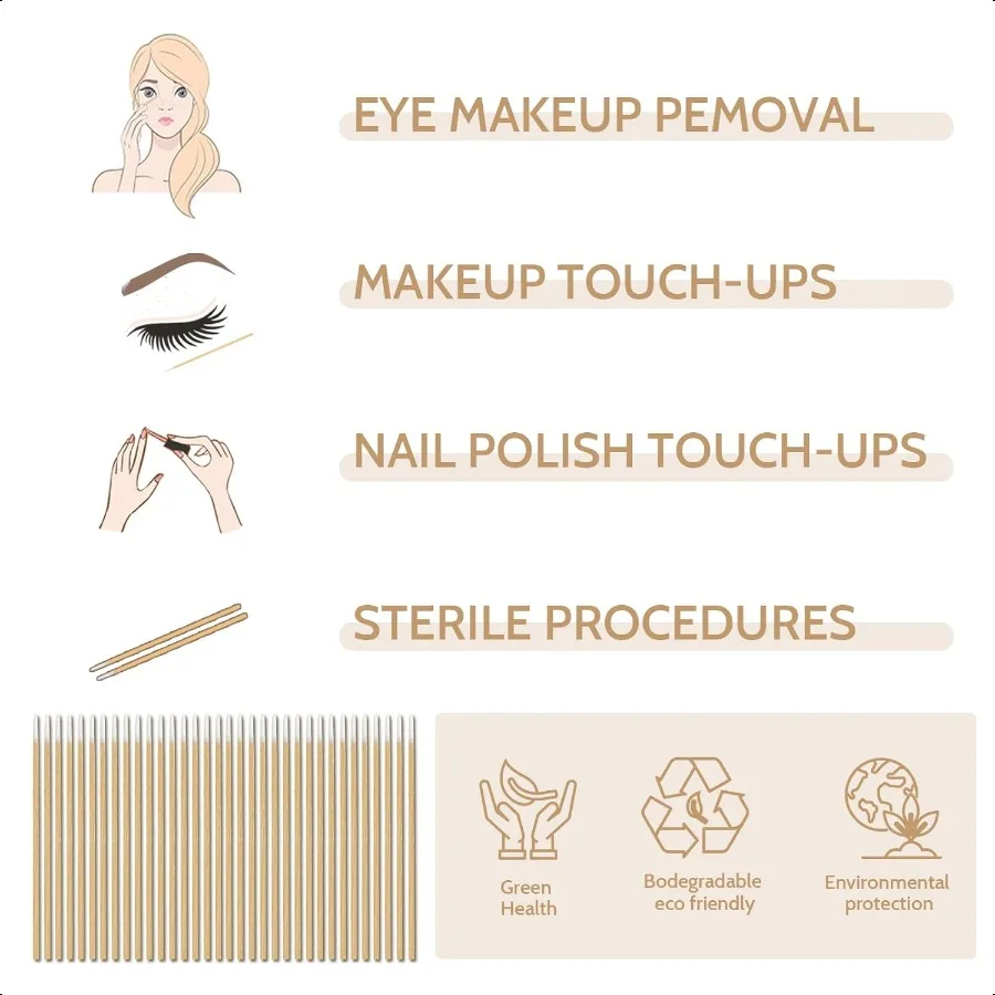 200本入り先細綿棒、精密マイクロブレーディング綿棒、4インチマイクロスティック、ネイル、メイクアップ、タトゥー、パーマネントメイク用