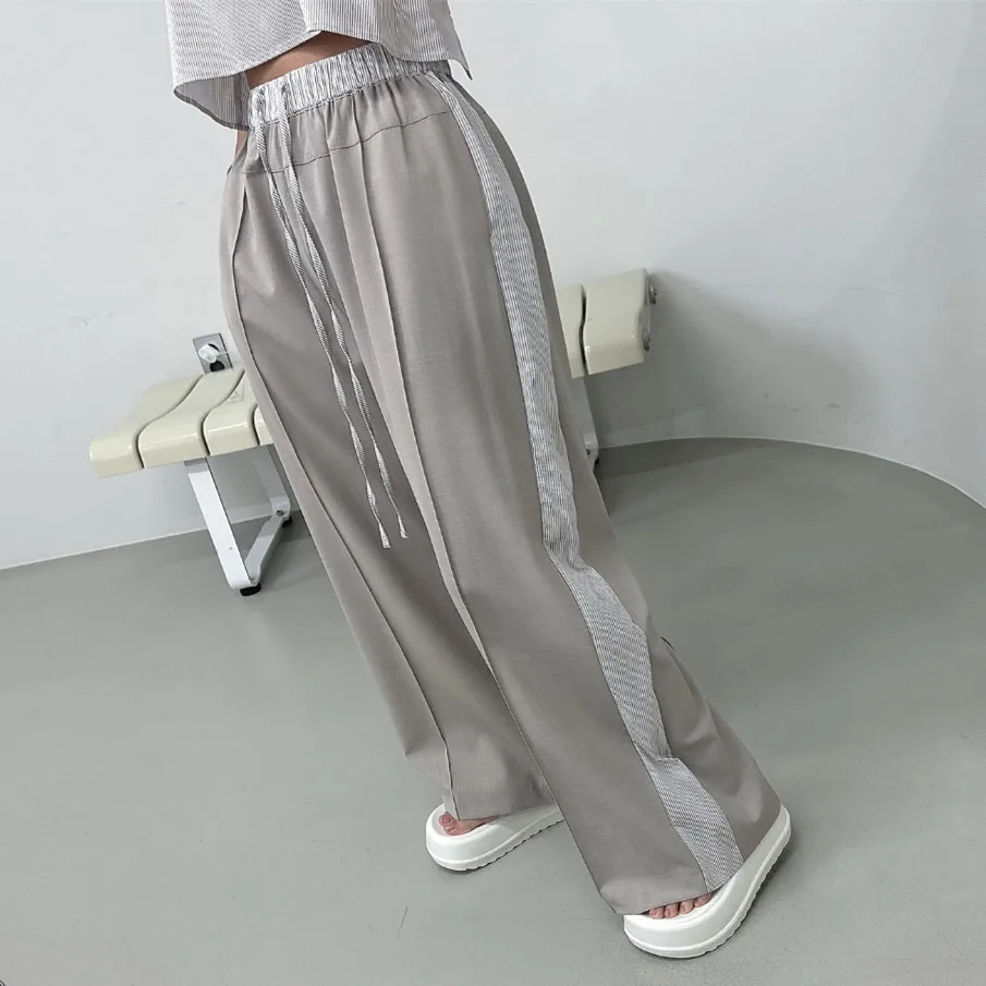 

Women's Casual Trousers Color Block Waist Drawstring Loose Straight Cut Long Pants Commute Style Regular Thickness Natural Waist