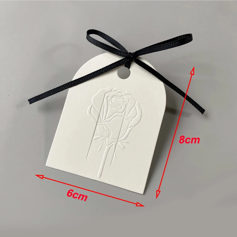 White Semi-Circle Embossed Rose Hair Clip Earring Display Cards with Bow 50Pcs Kraft Paper Jewelry Packaging DIY Small Business