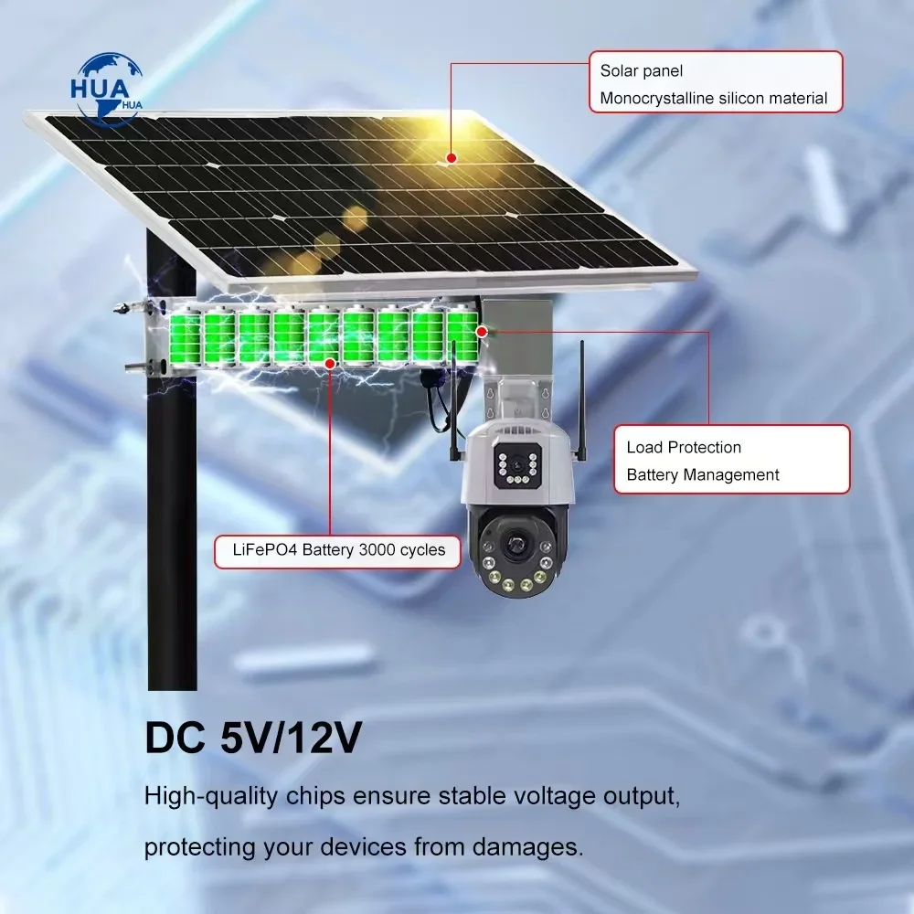 Factory 360 Degree Solar Powered Cctv Camera 36X 50X Zoom Hd Intelligent Solar Energy Alert Ptz Camera Dual Lens 4g Solar Camera