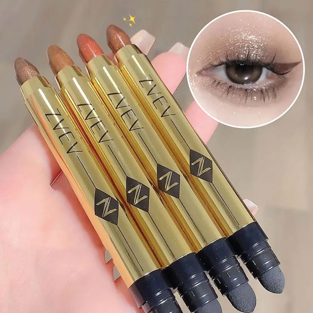 Double End Glitter Eye Shadow Stick Pencil Eyeshadow Waterproof Eyebrow Base Shimmer Highlighter Makeup Pencil Primer Highl F5W0