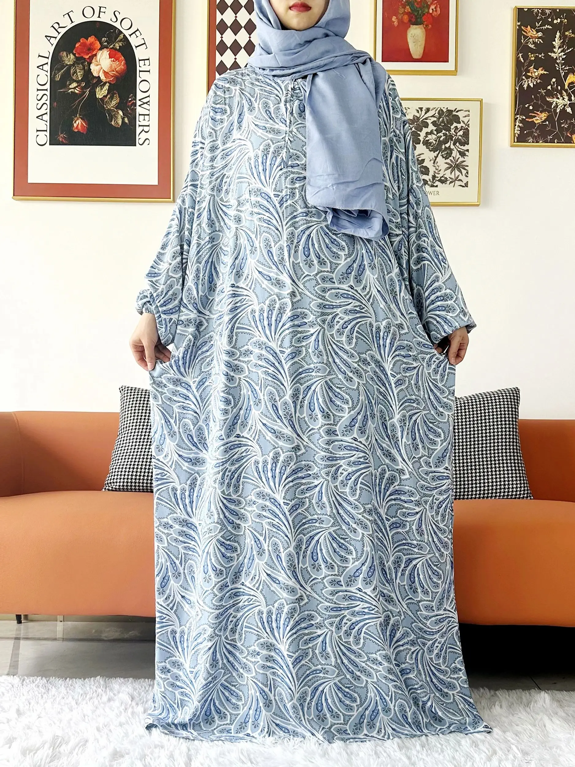 Abayas musulmanas de algodón para mujer, ropa de oración de Ramadán, bata suelta de Oriente Medio de Dubai, Turquía, turbante africano