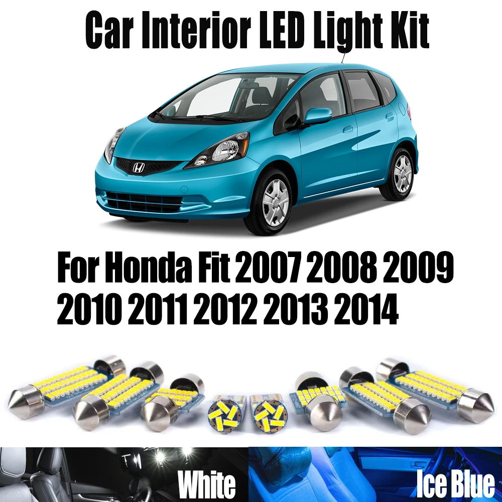 

9 шт. для Honda Fit 2007 2008 2009 2010 2011 2012 2013 2014 автомобильные лампы для карт аксессуары светодиодный комплект внутреннего потолочного купольного светильника багажника
