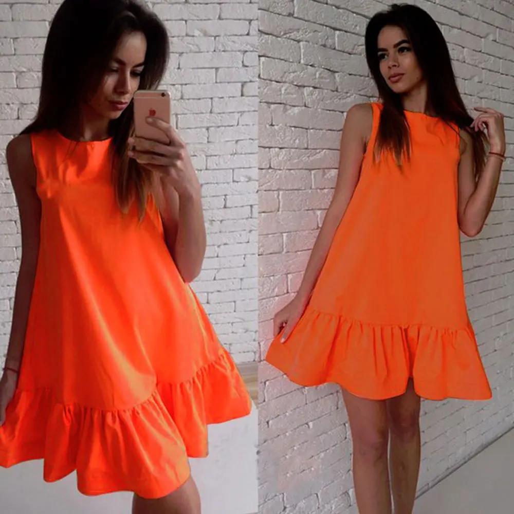 Vrouwen casual mouwloze gegolfde losse mini-jurk 2024 trend zomer effen strand chiffon jurk elegante vestidos kleding