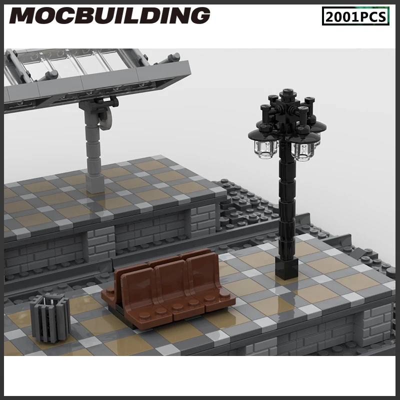 Moc Building Blocks Train Station Platform Transportation Hub Railroad Track DIY Bricks Urban Landscape Series Birthday Gifts