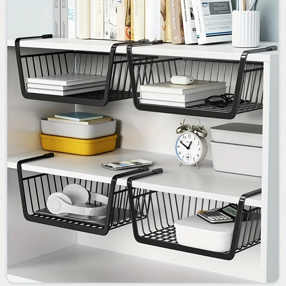 Durable Metal Space-Saving Under Shelf Basket - Ideal for Home, Office & Wardrobe Organization, Black