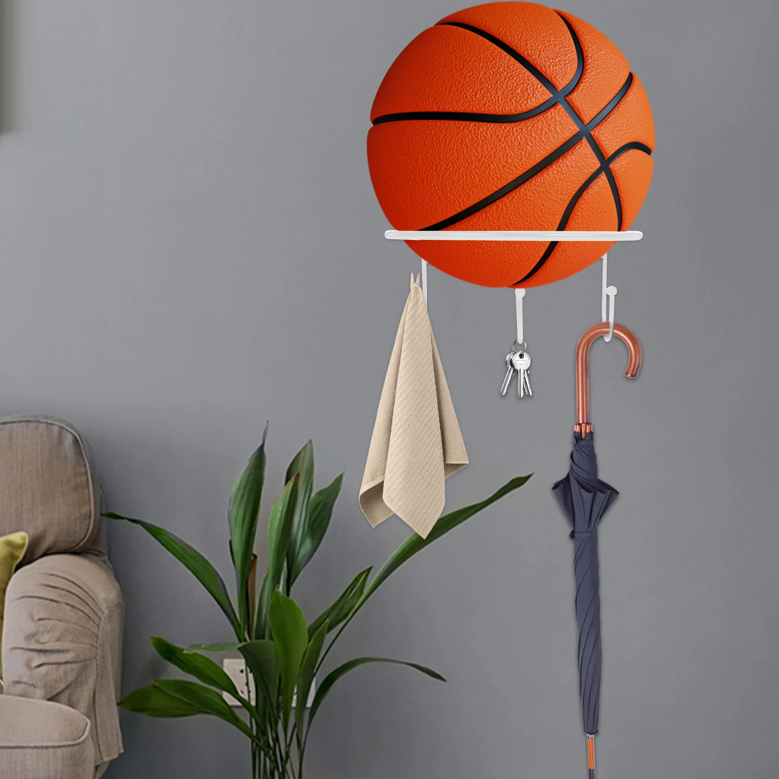 

2Pcs Wall-Mounted Soccer Display Rack Practical Simple Organizer for Exhibition Supermarkets Home Use Basketball Holder