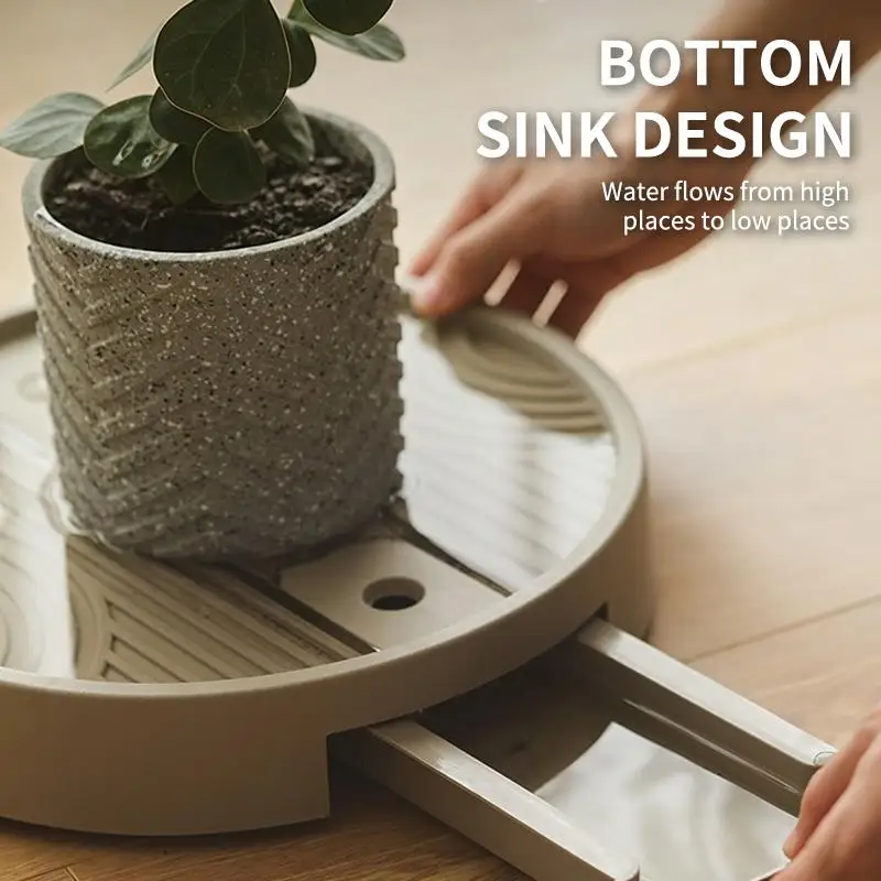 Round Caster Flower Pot Moving Tray Non Slip And Stable With Drainage Tray Suitable For Indoor And Outdoor Use Keeps Clean