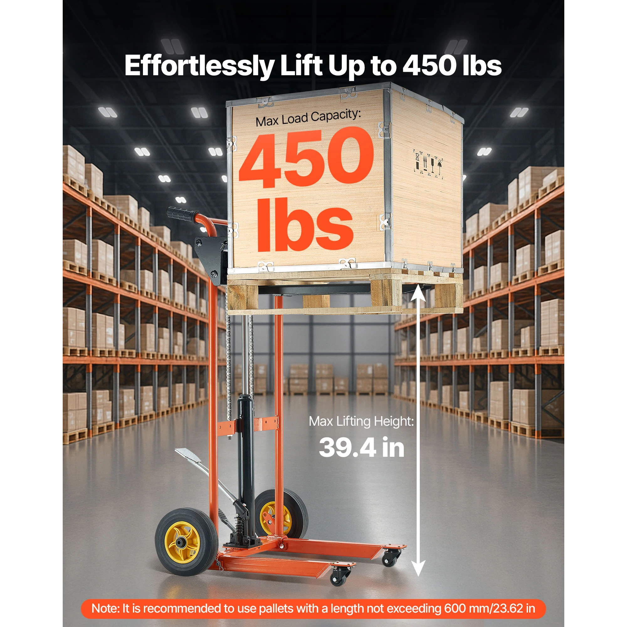 SucceBuy 450Lbs Hydraulisch Materiaal Lift Lier Stapelaar met Vork Lift Tafel 35in/40in Max Hefhoogte Pallet Truck Dolly