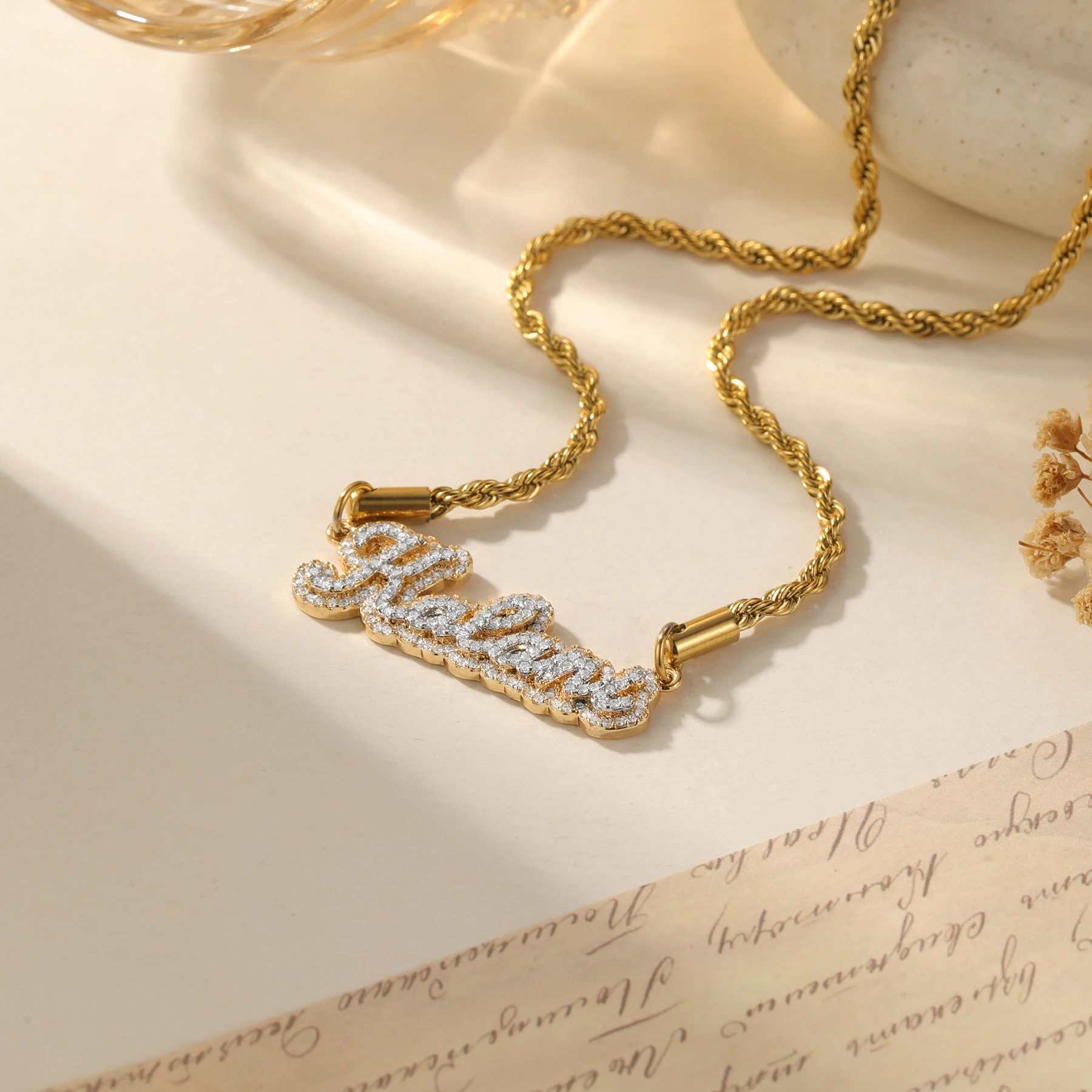 Custom Moissanite Letter Necklace Color Blocked Pendant Name Charm Double Layer HipHop Jewelry Personalized Christmas Women Gift