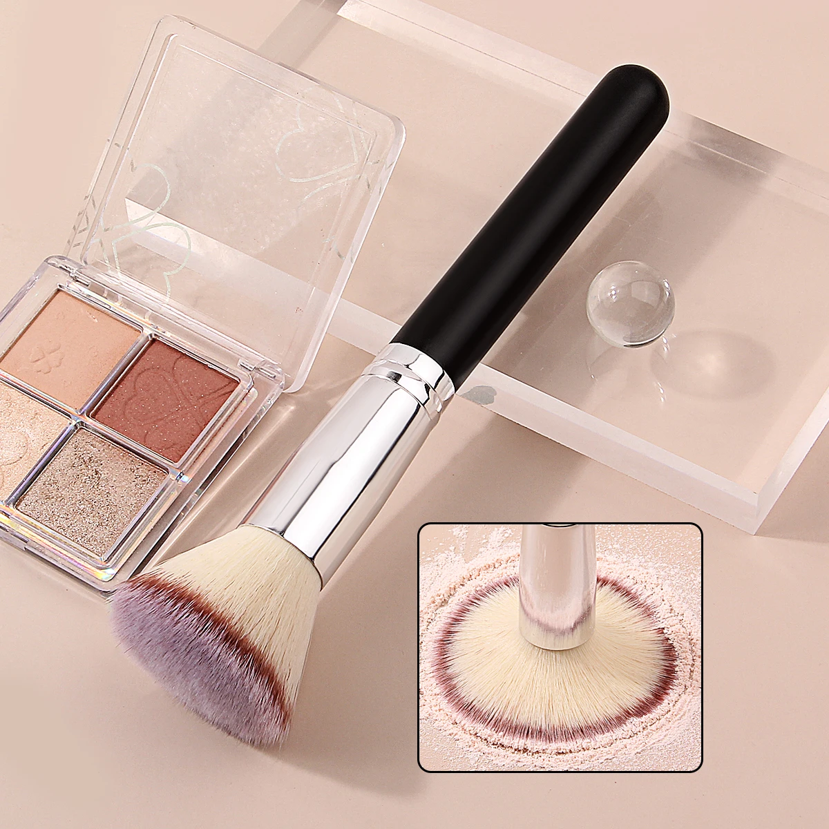 Pinceau de maquillage à tête plate haut de gamme, brosse ample, pinceau à blush, outil de beauté du visage pour les mains/expert, 1 pièce