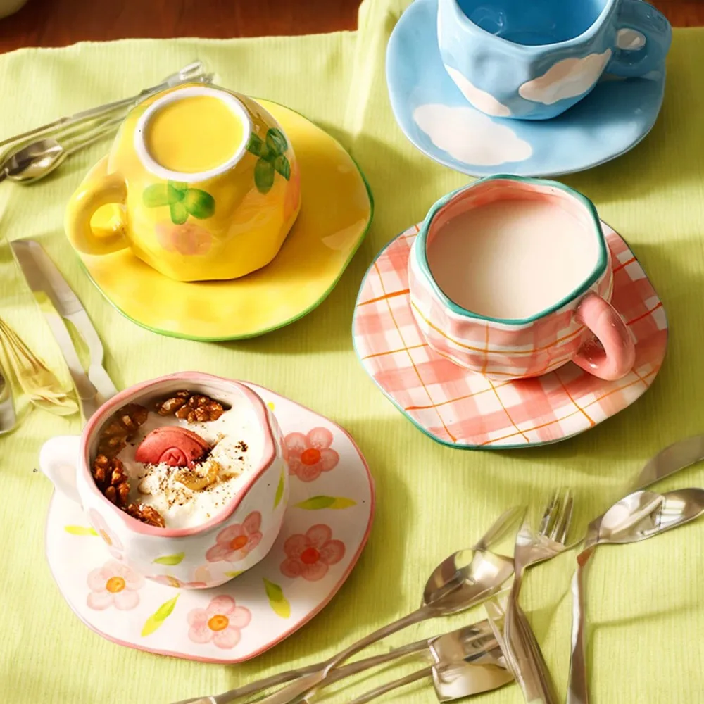 Stunningly beautiful hand-painted ceramic flower coffee mugs, the essential microwave safe cup with matching plate, an exquisite