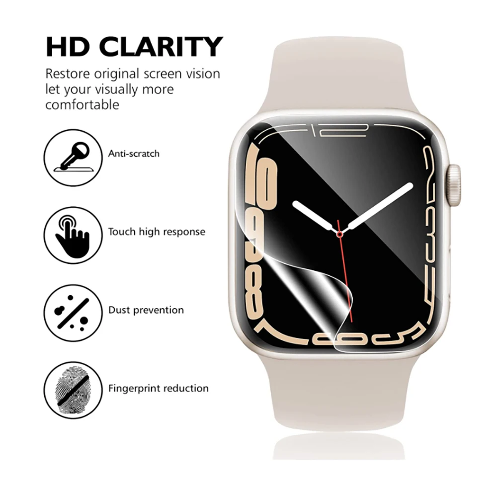 Screen Protector Clear Full Protective Film for Apple Watch 9 8 7 6 SE 5 4 45MM 41MM 40MM 44MM Not Glass for iWatch 8 Ultra 49MM