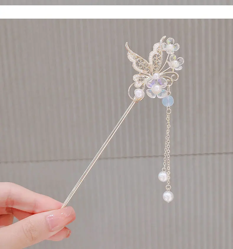 Schmetterlings-Temperament, alter Stil, schwankende Haarnadel, Quaste, Haarschmuck – Detail 5