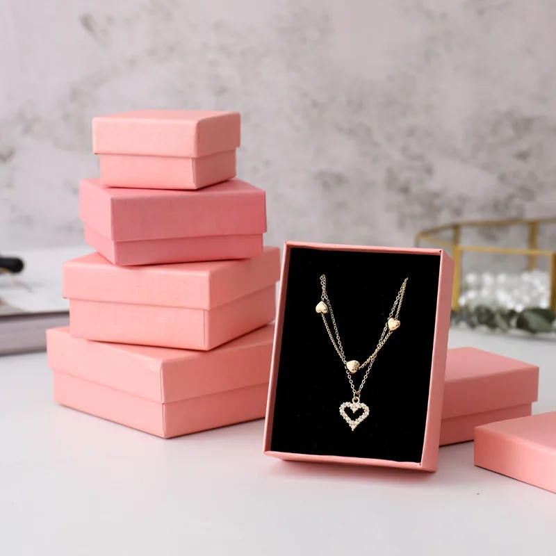 1Pc Pink Jewelry Boxes Storage Display Carrying Box for Necklaces Bracelets Earrings Square Handmade Jewellry Packaging Gift Box